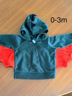 0-3M Carter's Green Dragon Hoodie with Red Winged Sleeves